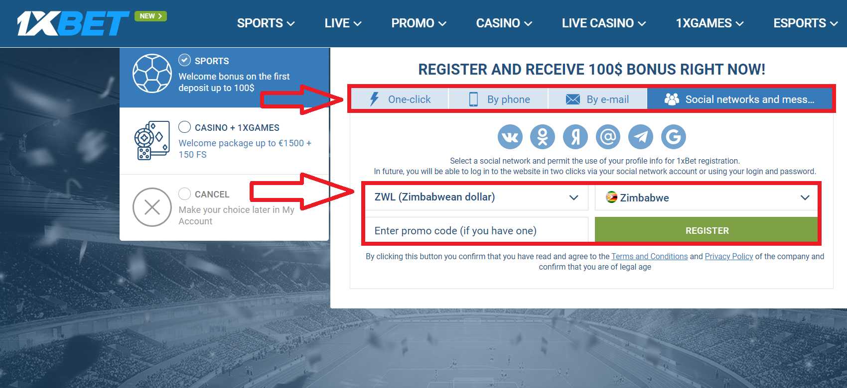 How to sign up ang get welcome rewards from 1xBet company